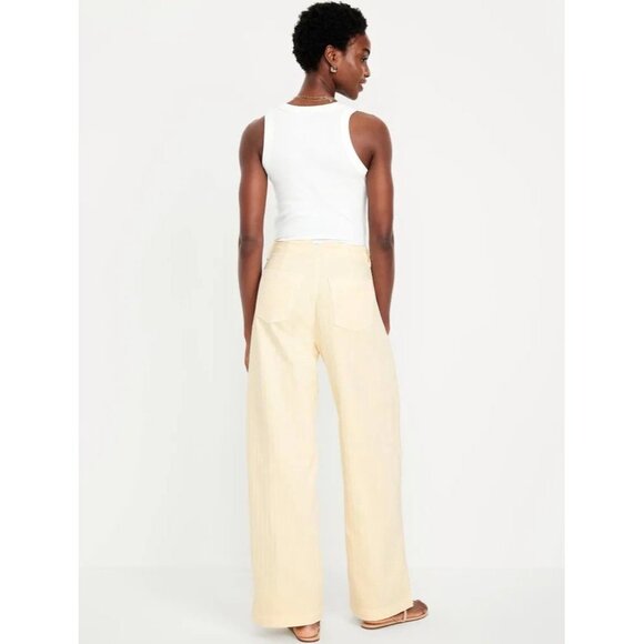 Old Navy Cream High Waisted OG Loose Wide Leg Womens Utility Denim Jeans Size 16 - Picture 4 of 12